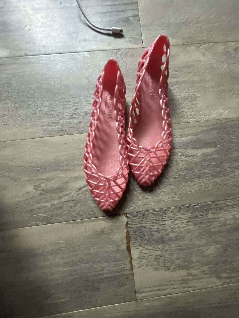 Health Jelly Flat Shoes Pink Lattice PVC Sandals